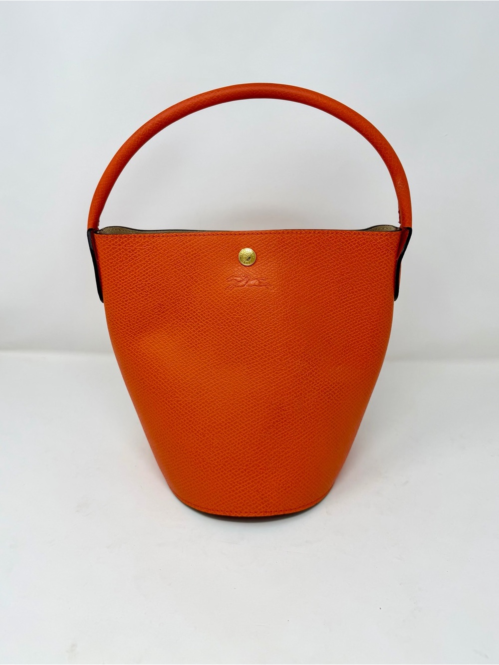 Longchamp Orange Textured Leather Bucket Bag
